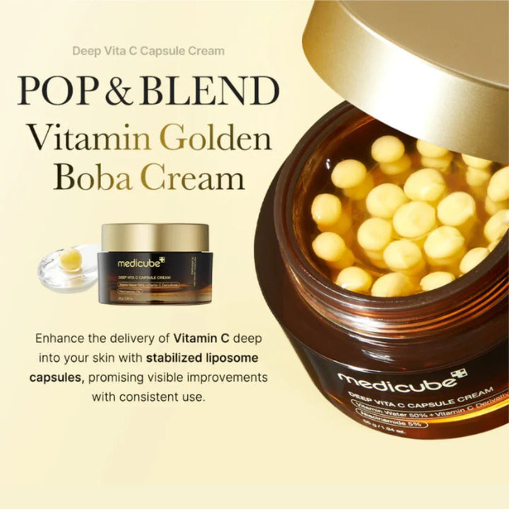 Medicube vitamin c golden boba cream use stabilized liposome capsules of vitamin c melt into your skin