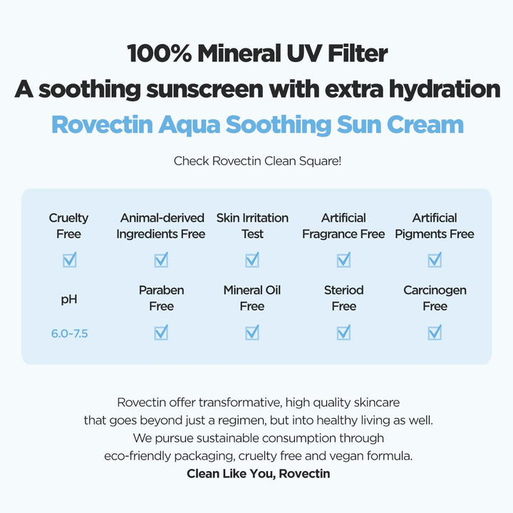 ROVECTIN Aqua Soothing Sun Cream SPF50+ PA++++ 50ml Health & Beauty Kbeauty markham toronto free ship USA asian korean